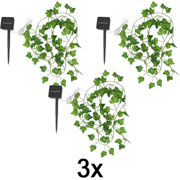 3x Saulės energijos lemputės su dirbtiniais gebenės lapais (5 m) | LEAFGLO